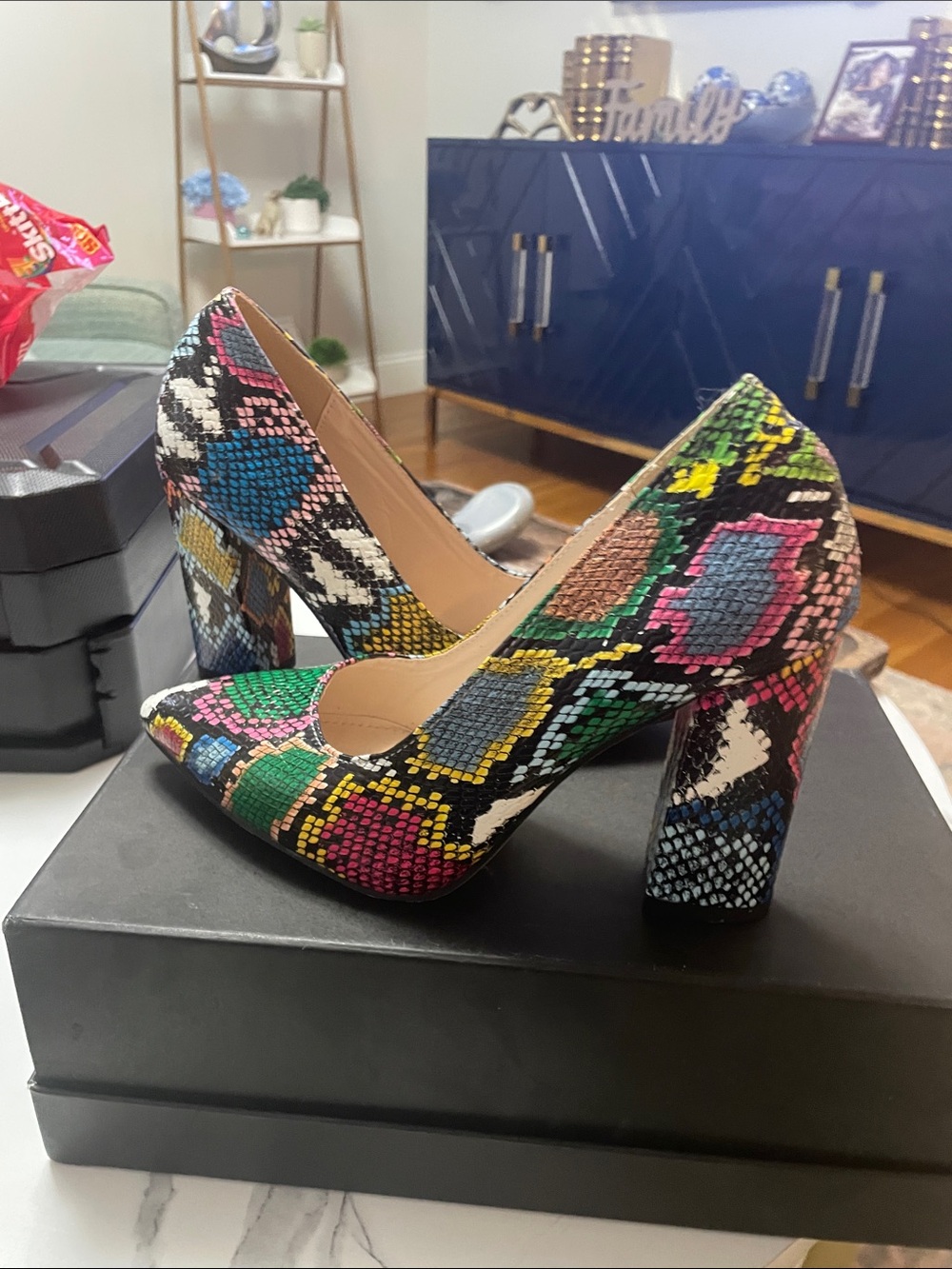 Forever 21 Multicolor Snake-Print Block Heels